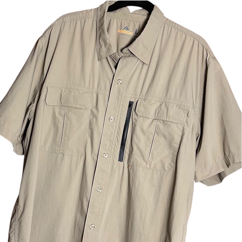 Ridgecut Toughwear Shirt Mens Large Tan Excellent Nylon Hiking Outdoors Workwear